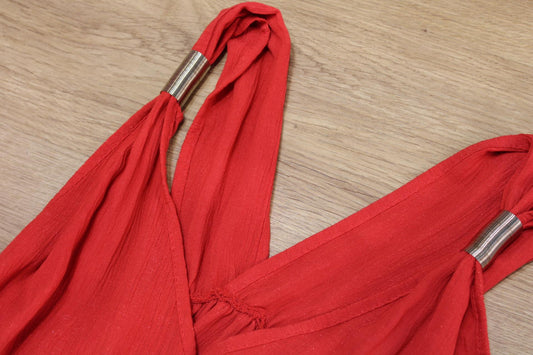 Vestido largo rojo para mujer con tirantes y escote en V, estilo francés, ideal para verano, vacaciones, citas, uso diario, tejido ligero y cómodo, diseño elegante y favorecedor