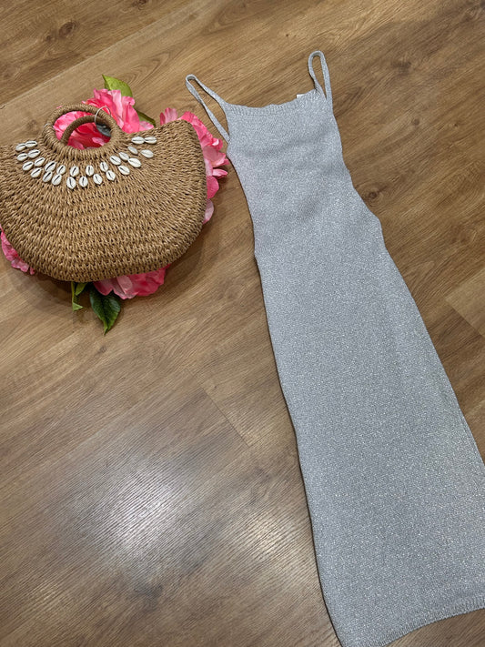 Vestido largo ajustado brillante para mujer, estilo sexy y elegante, tirantes finos, ideal para verano, fiesta, noche o eventos especiales, tejido metálico que estiliza y resalta la figura