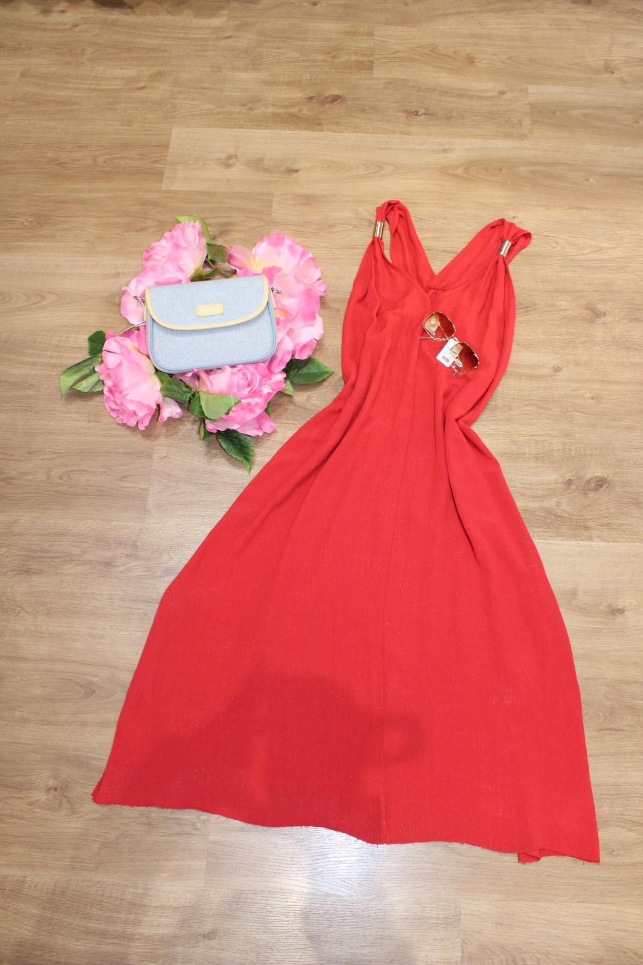 Vestido largo rojo para mujer con tirantes y escote en V, estilo francés, ideal para verano, vacaciones, citas, uso diario, tejido ligero y cómodo, diseño elegante y favorecedor